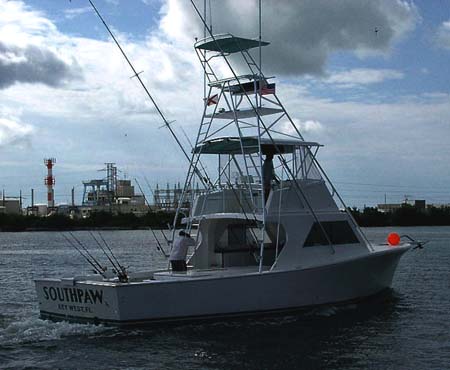 Starboard side of the Southpaw heading out on a Key West fishing charter